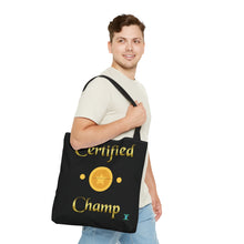Load image into Gallery viewer, Certified Champ V2 (Gold) Black Tote Bag (AOP)
