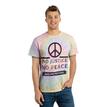 Load image into Gallery viewer, Peace &amp; Justice Tie-Dye Tee - Spiral Design for Activists
