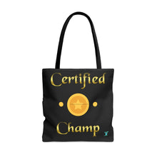 Load image into Gallery viewer, Certified Champ V2 (Gold) Black Tote Bag (AOP)
